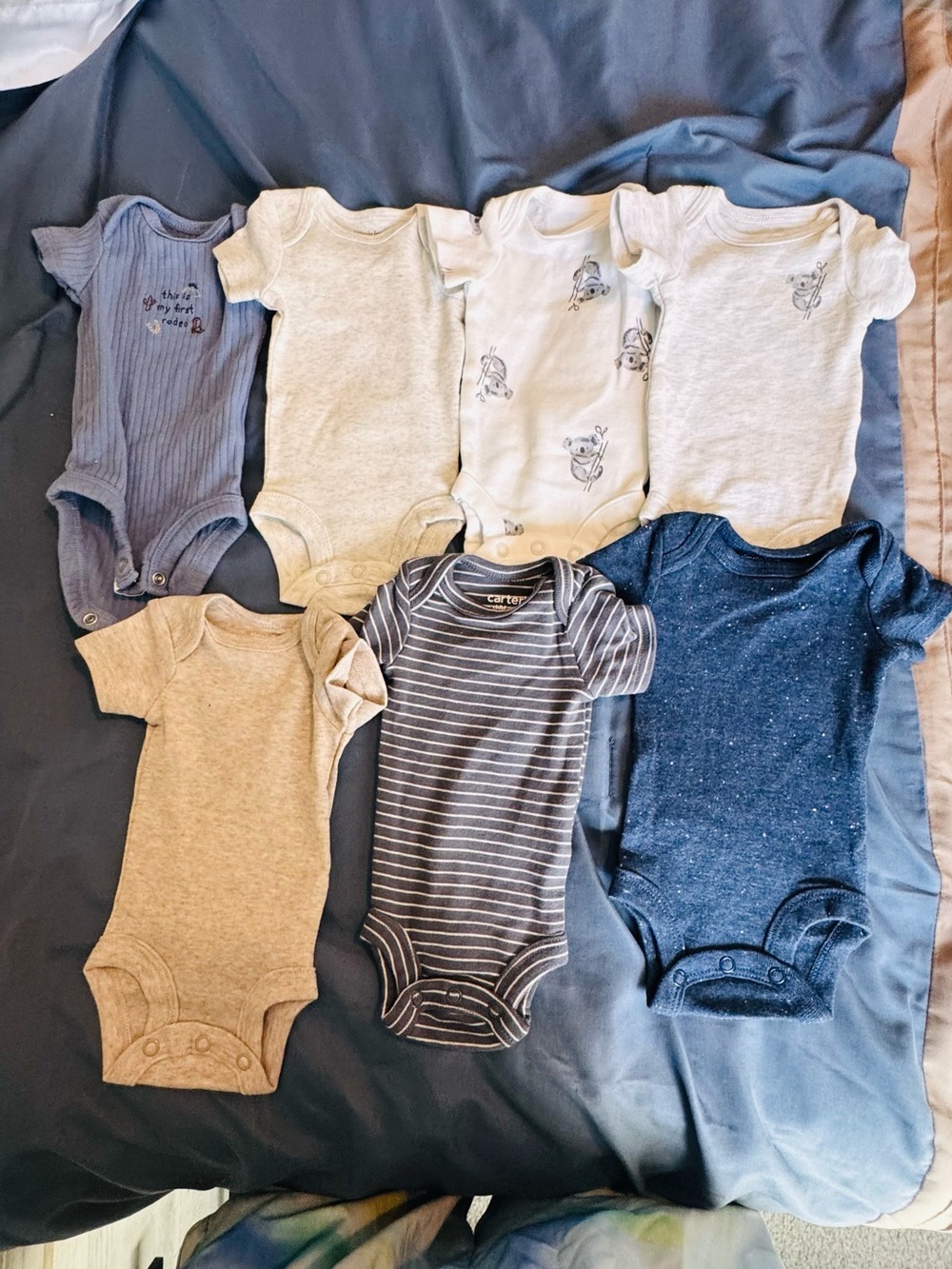 **NEW**Carter's Blue, Navy & Gray Short-Sleeve One-Piece Bodysuit Set - 11 Pack